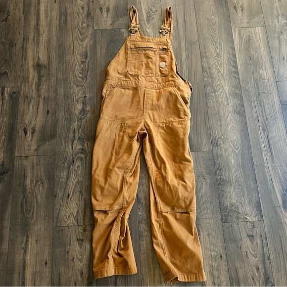 Carhartt Tan Overalls Bibs Double Knee Womens Small Short - Picture 1 of 7